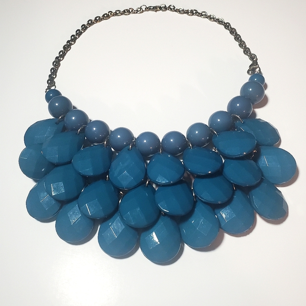 Statement Necklace Greenish Blue Faceted Teardrop Beads Layered Necklace